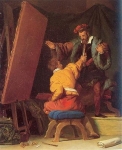 Картина Фрагонара «Аретино в мастерской Тинторетто». Сюжет картины связан с
